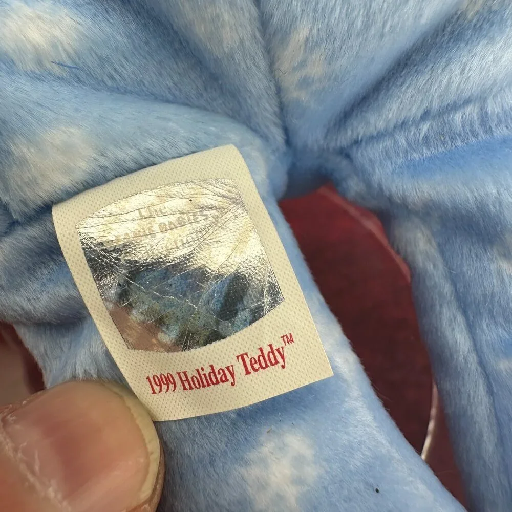 TY BEANIE BABIES 1999 HOLIDAY TEDDY BLUE SNOWFLAKES CHRISTMAS BEAR BABY 8.5 in